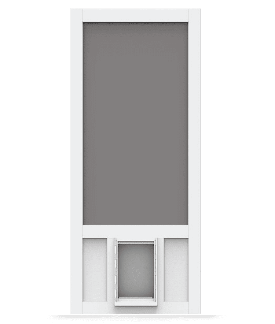 Chesapeake White Vinyl Screen Door with Pet Door Screen Tight
