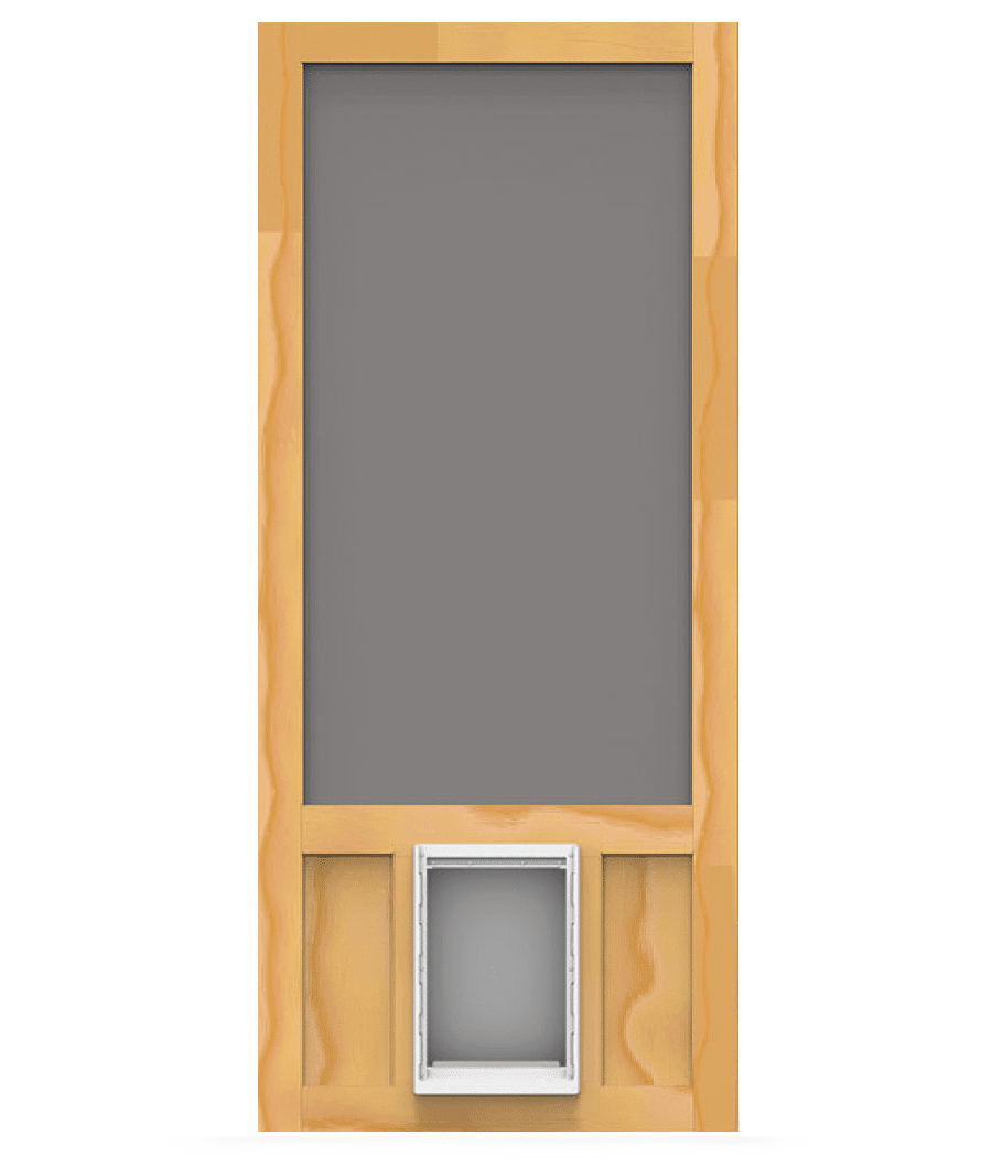 Chesapeake Wood Screen Door with XL Pet Door Screen Tight