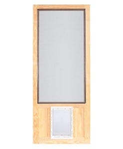Chesapeake Wood Screen Door with XL Pet Door Front View By Screen Tight