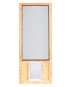 Chesapeake Wood Screen Door with XL Pet Door Front View By Screen Tight