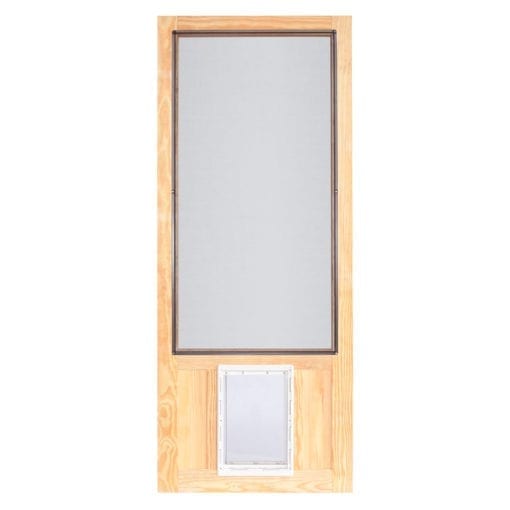 Chesapeake Wood Screen Door with XL Pet Door Front View By Screen Tight