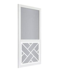 White Chippendale Insert Vinylcraft Vinyl Screen Door Side View by Screen Tight